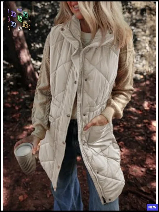 Long Puffer Vest Stand Collar Sleeveless Quilted Outerwear Lightweight Casual - Picture 3 of 7